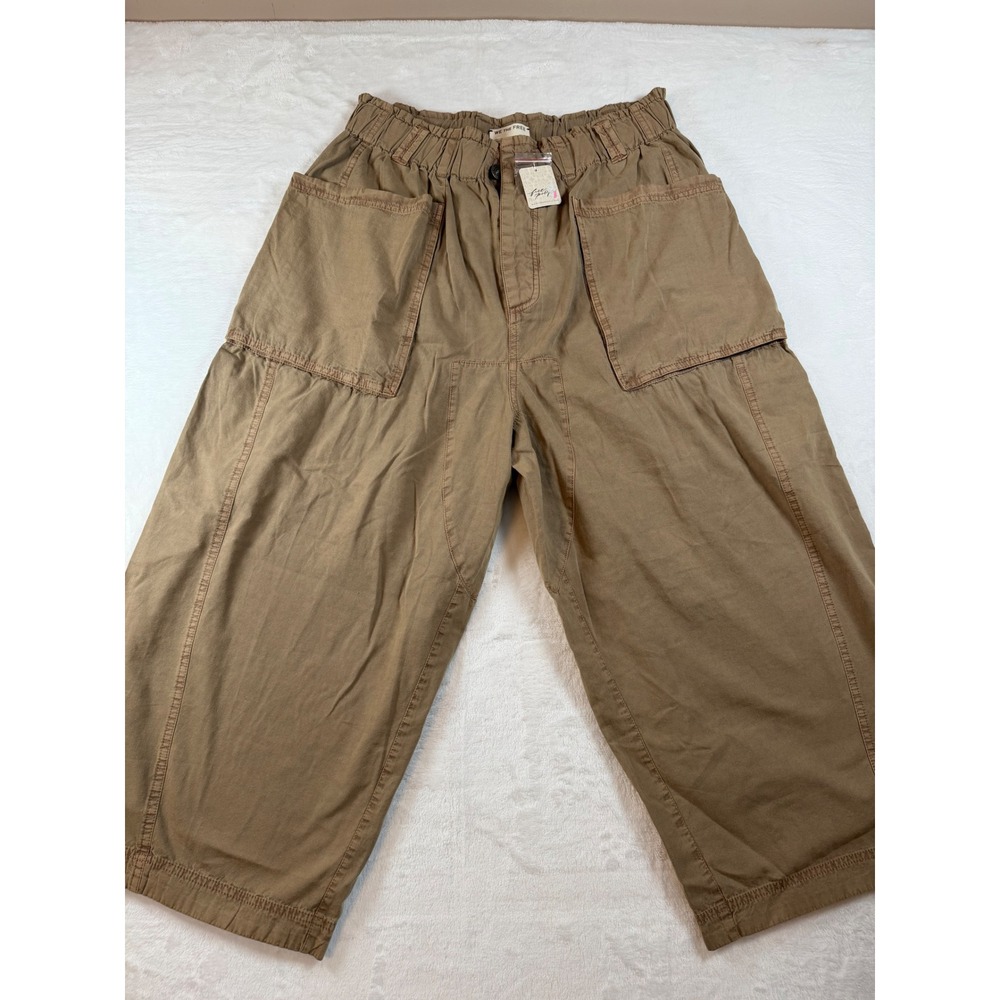 We The Free Free People Tannin Tan Cotton Linen Barrel Pants OB2406738 Large NEW
